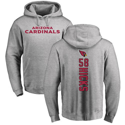 Arizona Cardinals Men Ash Jordan Hicks Backer NFL Football #58 Pullover Hoodie Sweatshirts->arizona cardinals->NFL Jersey